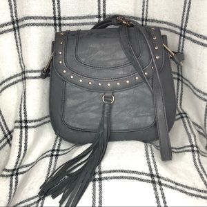 Franco Sarto Dusty Blue Faux Suede Saddle Bag Crossbody Tassel Adjustable Strap